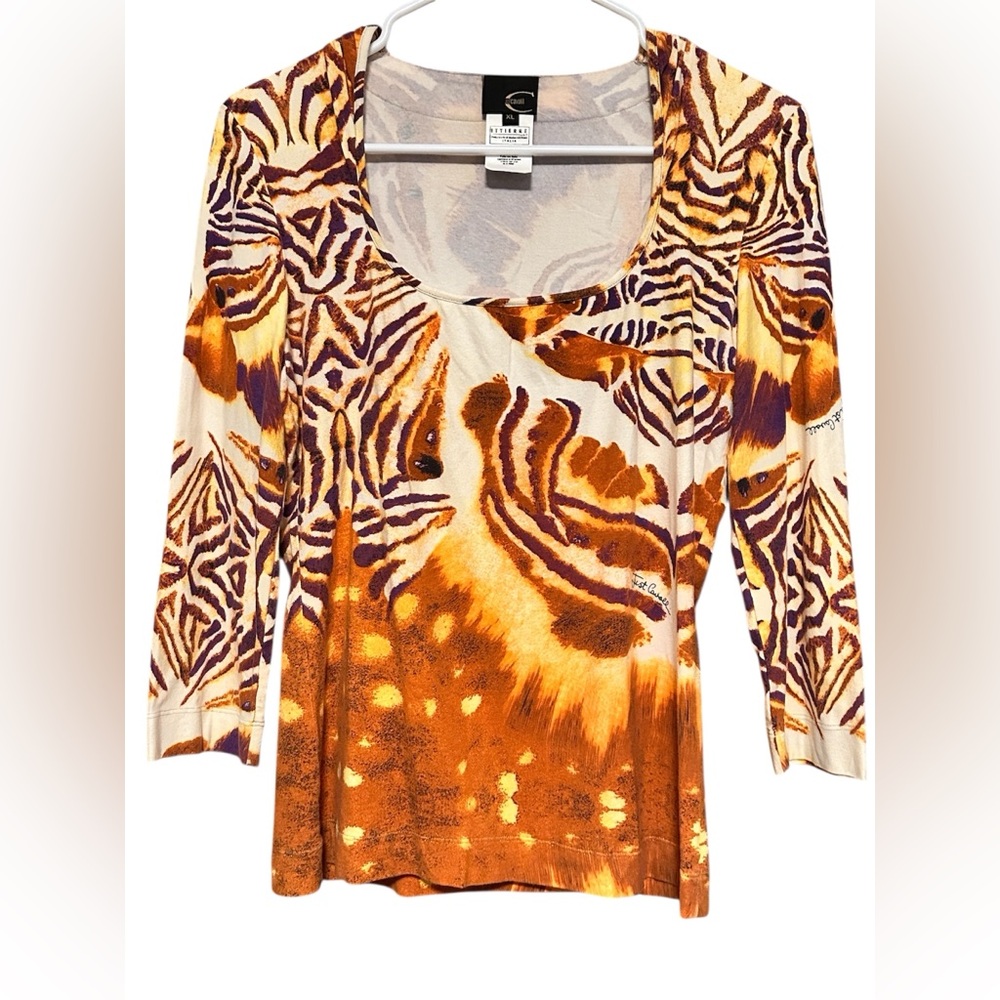 Just Cavalli Top Tiger Animal Print Square Neck Stretch Casual XL
